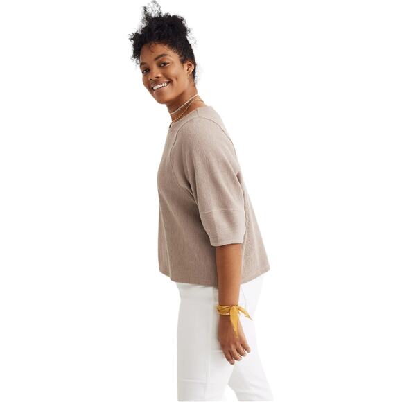 Madewell Womens XXS Ottoman Jacquard Button-Back Top Brown - Picture 2 of 9